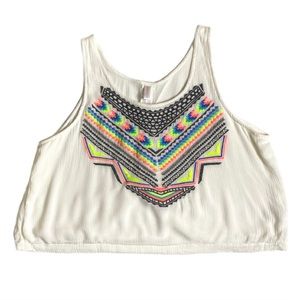 Xhilaration white and neon colored tribal crop top